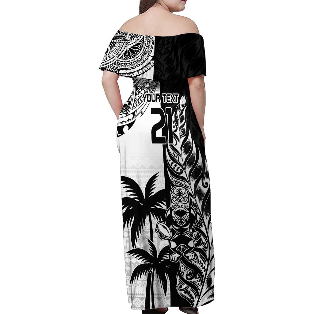 Custom Fiji New Zealand Family Matching Off Shoulder Maxi Dress and Hawaiian Shirt Maori mix Tapa Pattern Version