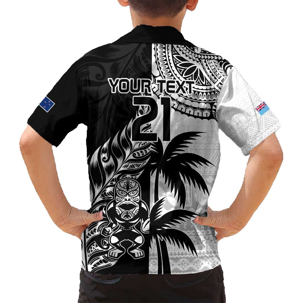 Custom Fiji New Zealand Family Matching Off Shoulder Short Dress and Hawaiian Shirt Maori mix Tapa Pattern Version LT9 - Polynesian Pride