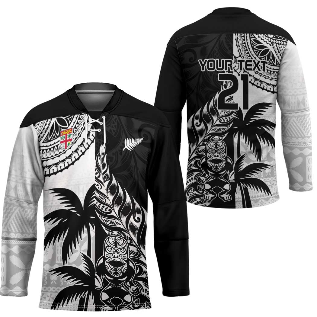 Fiji New Zealand Rugby Personalised Hockey Jersey Maori and Tapa Pattern - Polynesian Pride