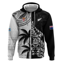 Custom Fiji New Zealand Hoodie Maori mix Tapa Pattern Version LT9 Zip Hoodie Black - Polynesian Pride