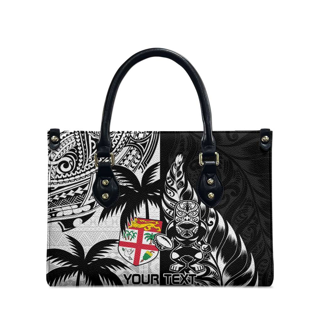 Fiji New Zealand Rugby Personalised Leather Bag Maori and Tapa Pattern - Polynesian Pride