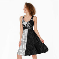 Fiji New Zealand Rugby Personalised Midi Dress Maori and Tapa Pattern - Polynesian Pride