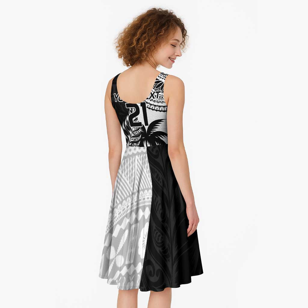 Fiji New Zealand Rugby Personalised Midi Dress Maori and Tapa Pattern - Polynesian Pride