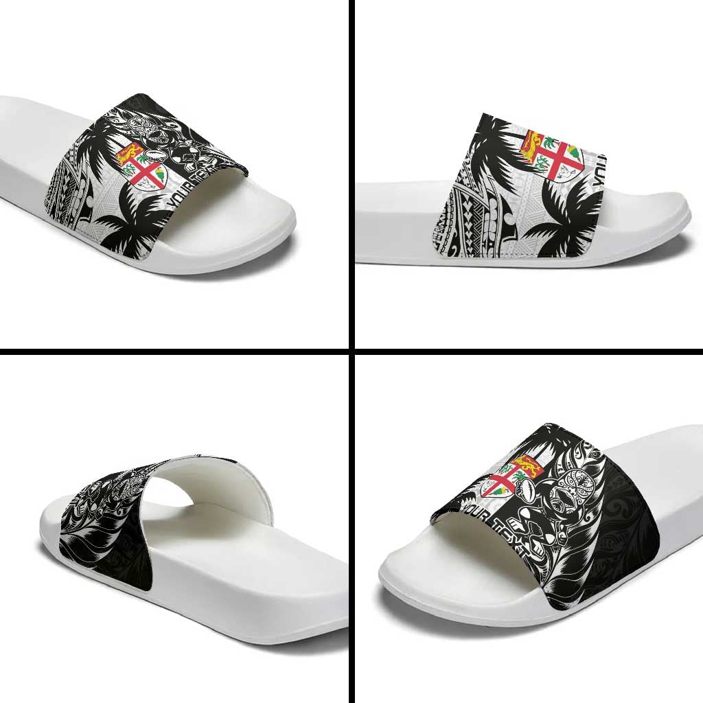 Fiji New Zealand Rugby Personalised Slide Sandals Maori and Tapa Pattern - Polynesian Pride
