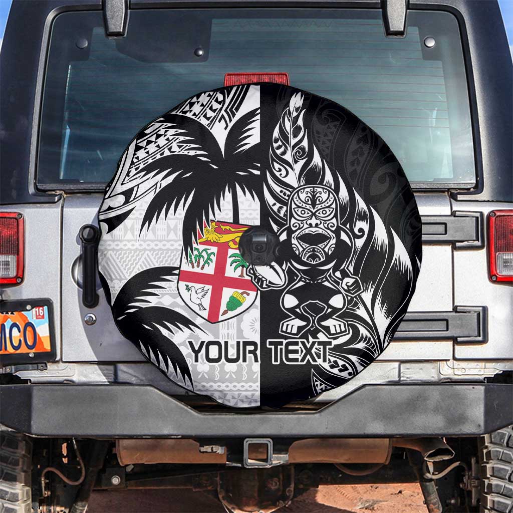 Custom Fiji New Zealand Spare Tire Cover Maori mix Tapa Pattern Version LT9 Black - Polynesian Pride
