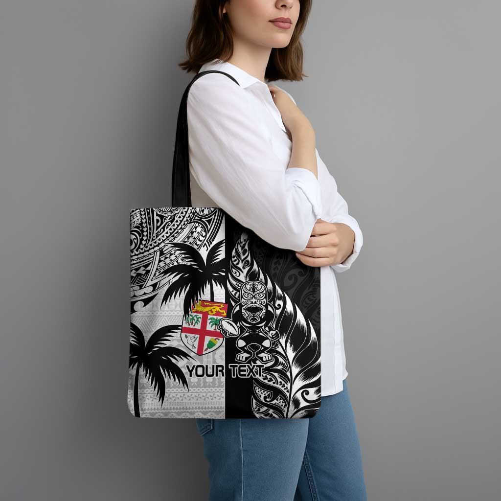 Fiji New Zealand Rugby Personalised Tote Bag Maori and Tapa Pattern - Polynesian Pride