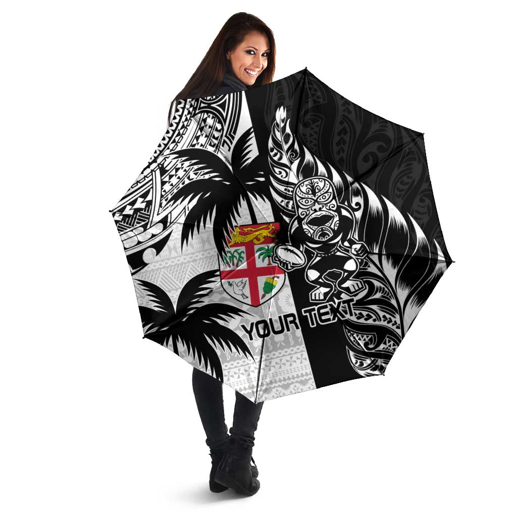 Fiji New Zealand Rugby Personalised Umbrella Maori and Tapa Pattern - Polynesian Pride