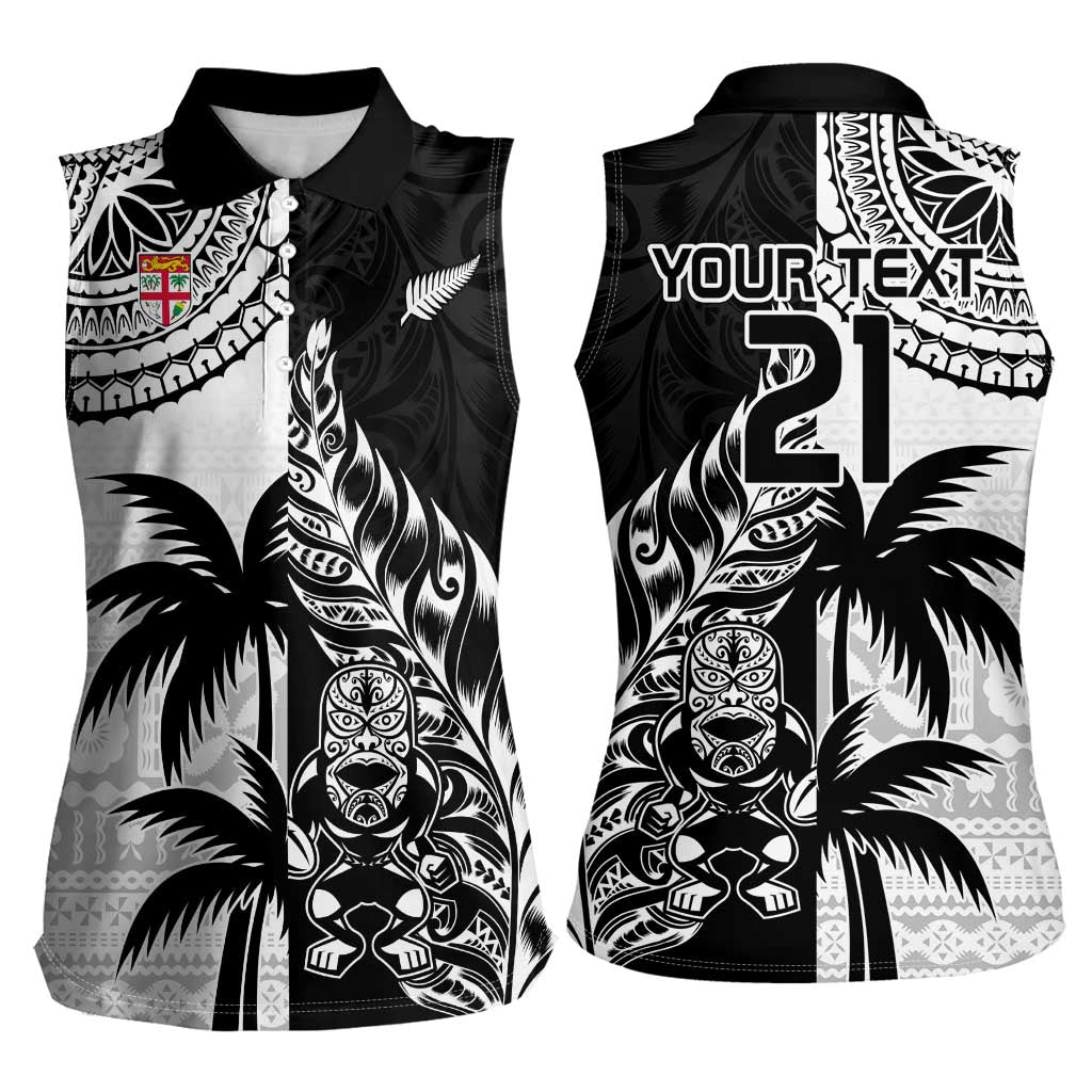 Custom Fiji New Zealand Women Sleeveless Polo Shirt Maori mix Tapa Pattern Version