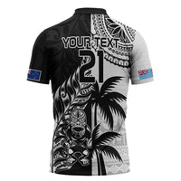 Fiji New Zealand Rugby Personalised Zipper Polo Shirt Maori and Tapa Pattern - Polynesian Pride