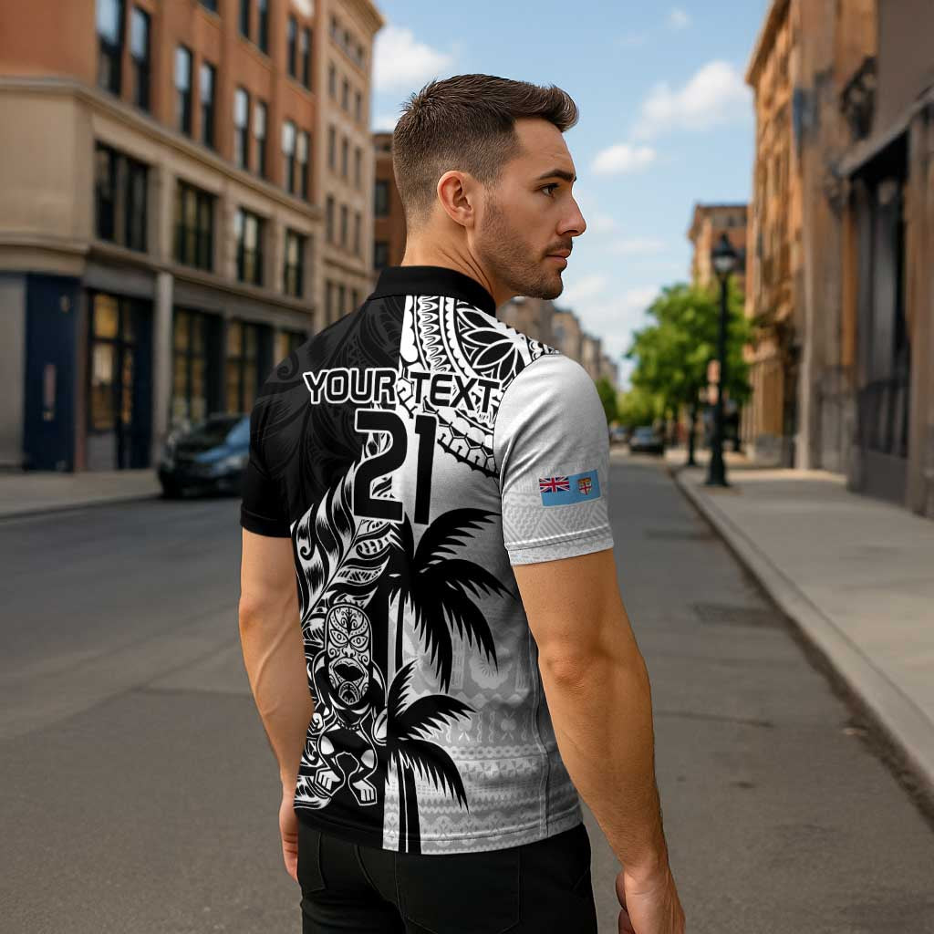 Fiji New Zealand Rugby Personalised Zipper Polo Shirt Maori and Tapa Pattern - Polynesian Pride