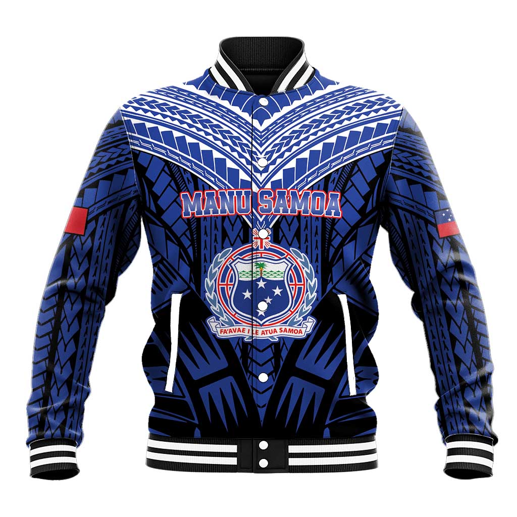 Custom Manu Samoa Sevens Rugby Baseball Jacket Samoan Tribal Tattoo LT9 Unisex Blue - Polynesian Pride