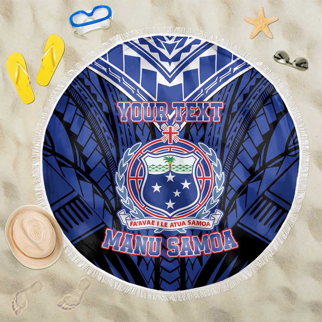 Custom Manu Samoa Sevens Rugby Beach Blanket Samoan Tribal Tattoo LT9 One Size 150cm Blue - Polynesian Pride