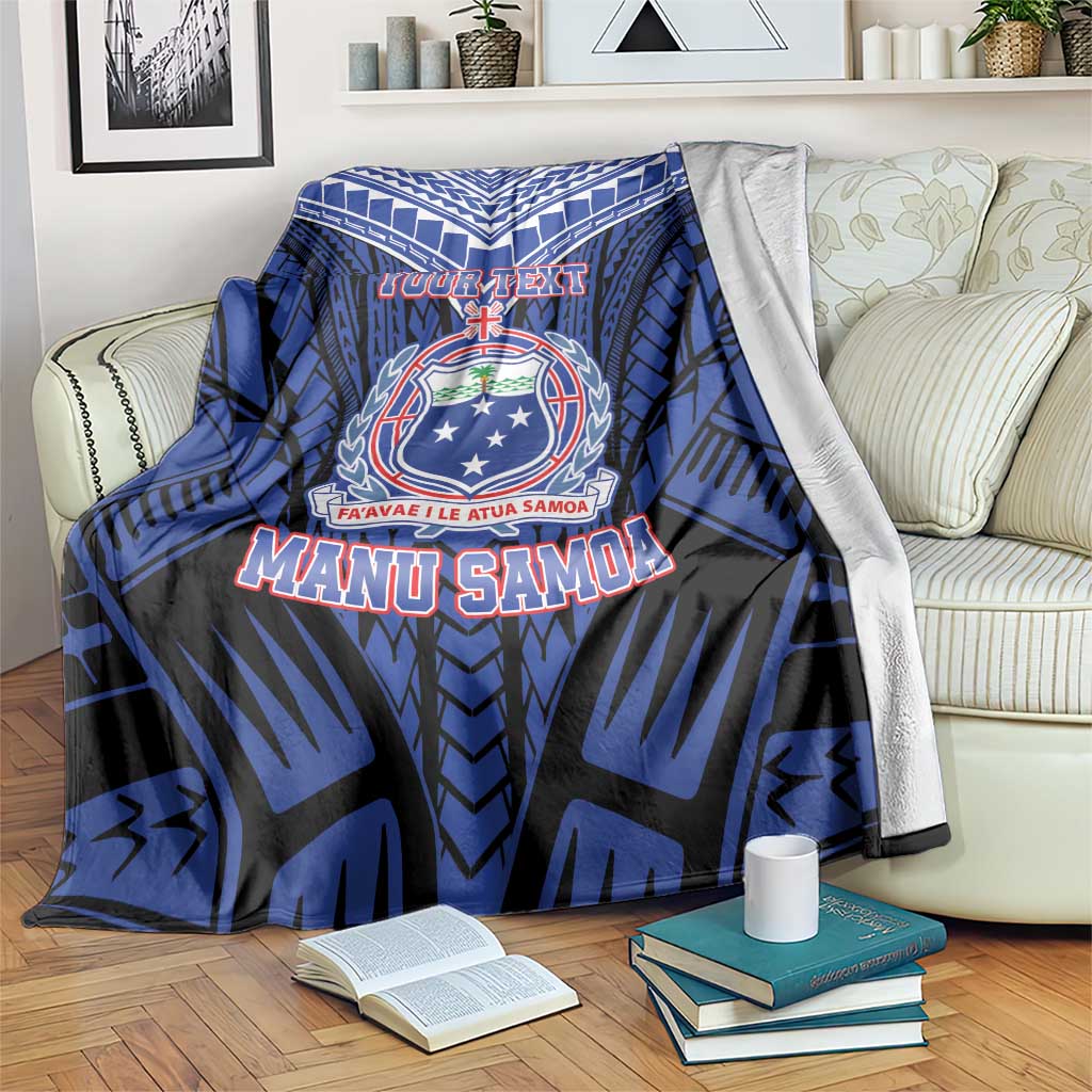 Custom Manu Samoa Sevens Rugby Blanket Samoan Tribal Tattoo LT9 Blue - Polynesian Pride