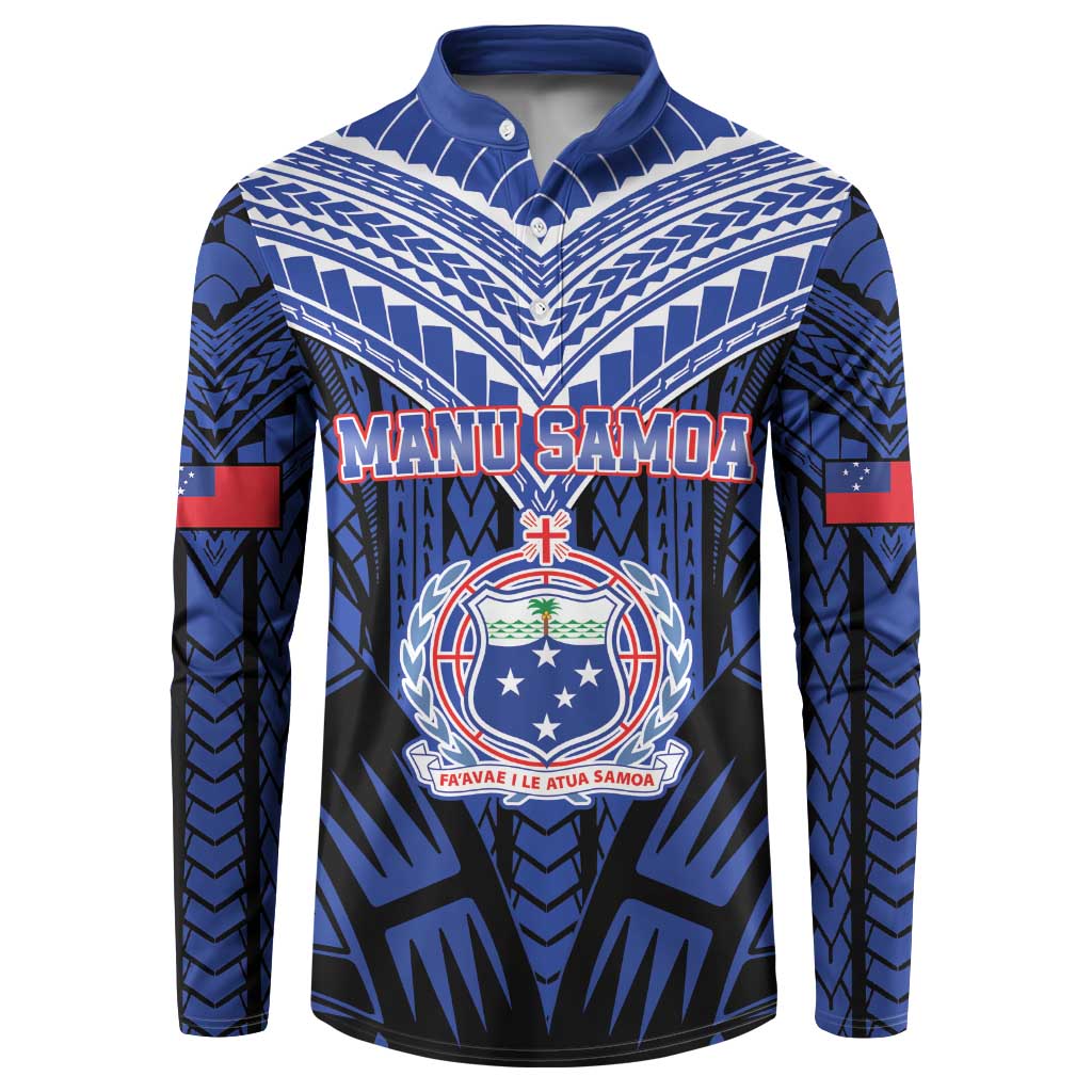 Custom Manu Samoa Sevens Rugby Button Sweatshirt Samoan Tribal Tattoo LT9 Blue - Polynesian Pride