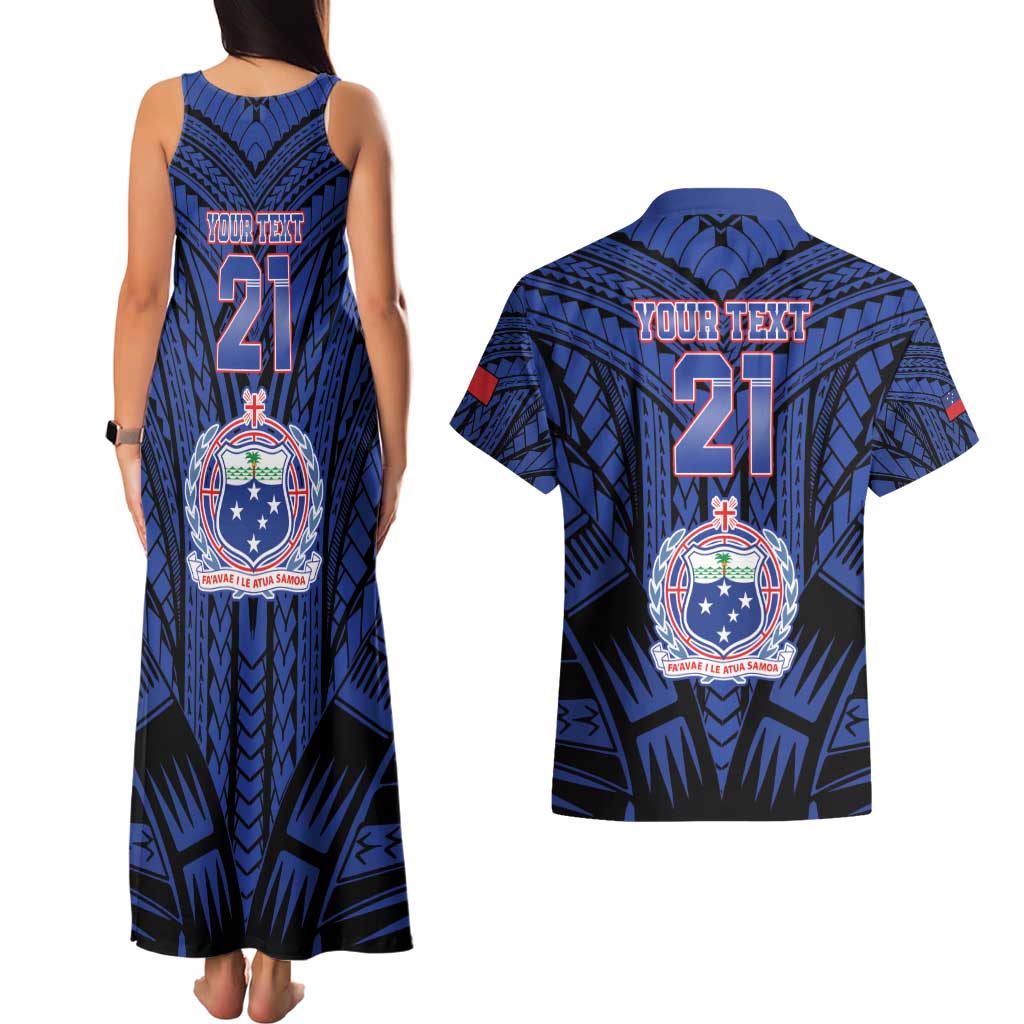 Custom Manu Samoa Sevens Rugby Couples Matching Tank Maxi Dress and Hawaiian Shirt Samoan Tribal Tattoo