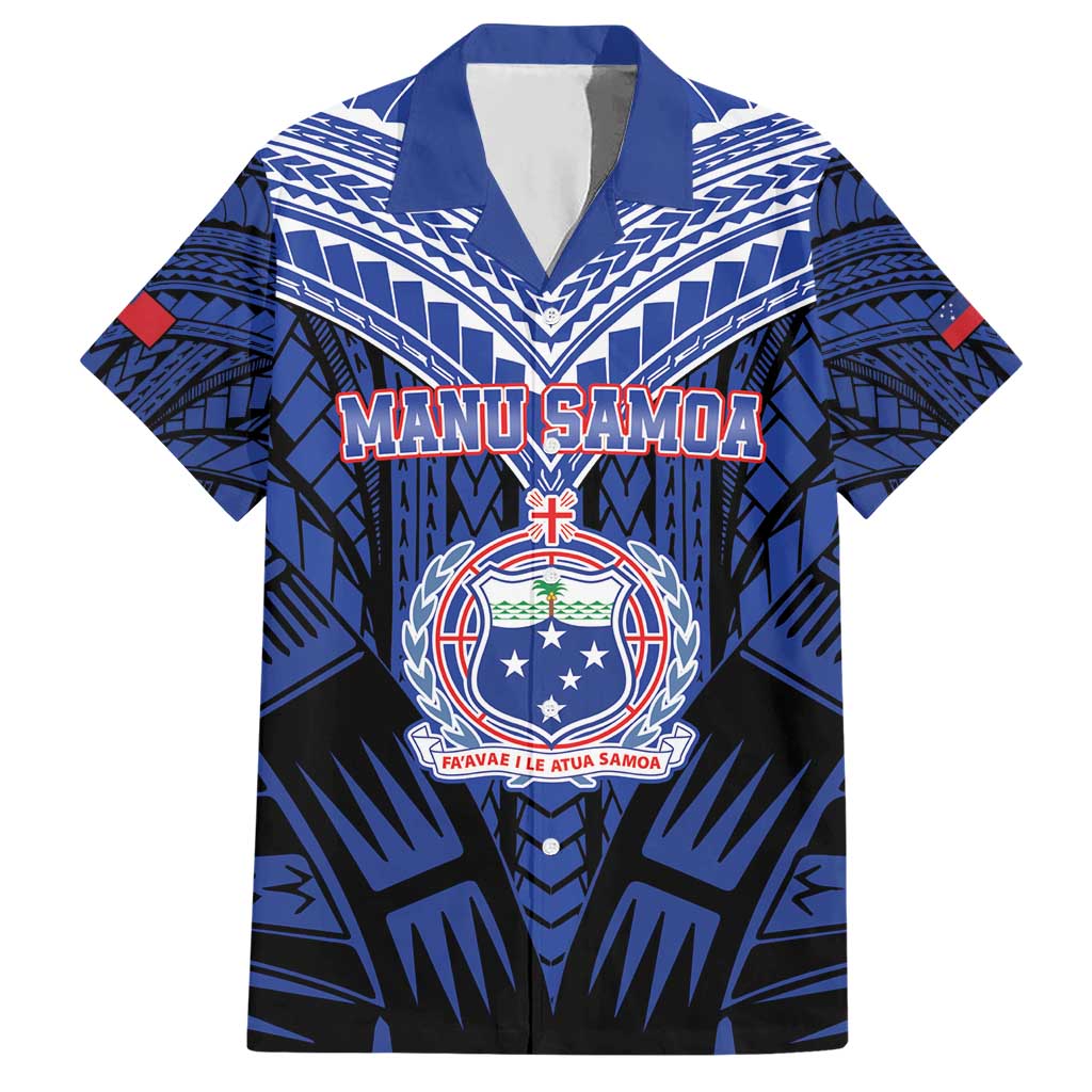 Custom Manu Samoa Sevens Rugby Hawaiian Shirt Samoan Tribal Tattoo LT9 Blue - Polynesian Pride