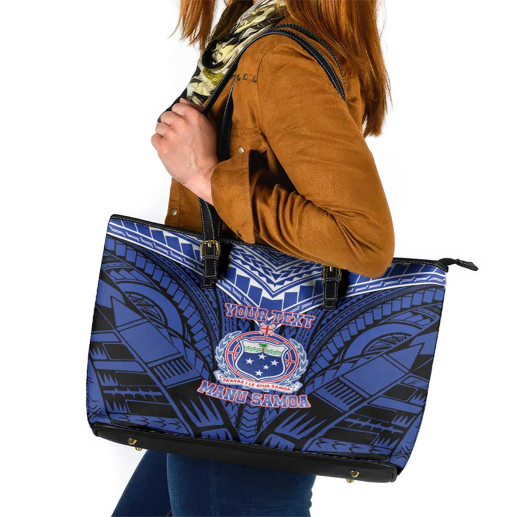 Custom Manu Samoa Sevens Rugby Leather Tote Bag Samoan Tribal Tattoo LT9 Blue - Polynesian Pride