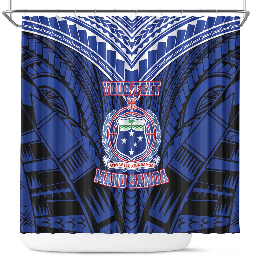 Custom Manu Samoa Sevens Rugby Shower Curtain Samoan Tribal Tattoo LT9 Blue - Polynesian Pride