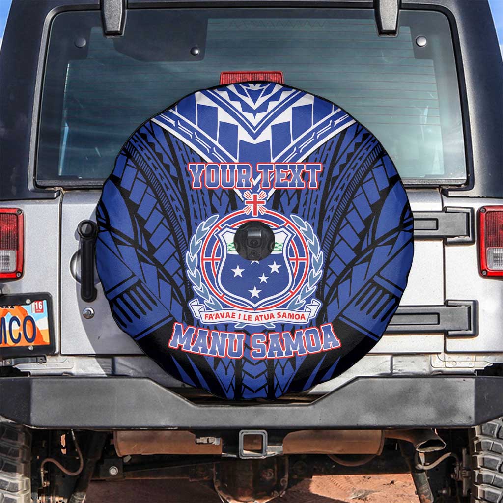 Custom Manu Samoa Sevens Rugby Spare Tire Cover Samoan Tribal Tattoo LT9 Blue - Polynesian Pride