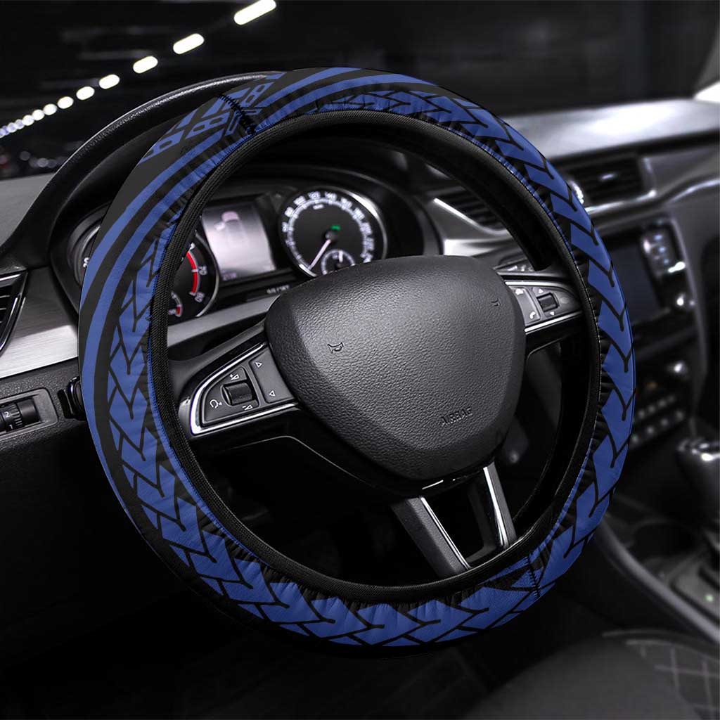 Manu Samoa Sevens Rugby Steering Wheel Cover Samoan Tribal Tattoo LT9 Universal Fit Blue - Polynesian Pride