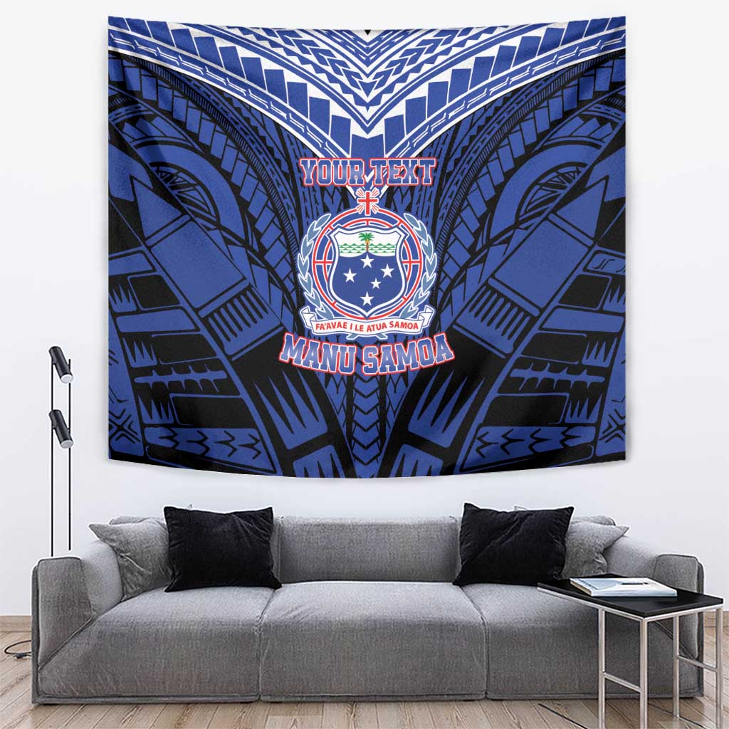 Custom Manu Samoa Sevens Rugby Tapestry Samoan Tribal Tattoo LT9 Blue - Polynesian Pride