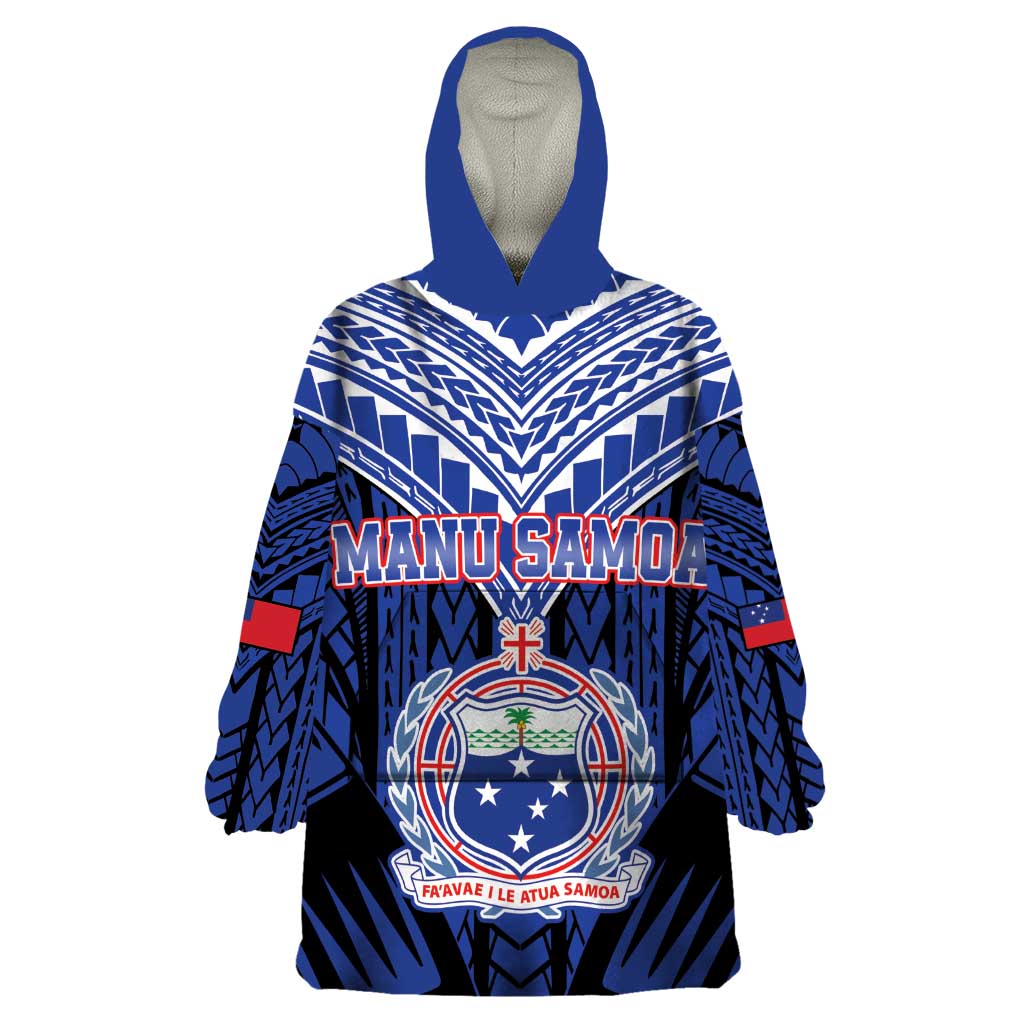Custom Manu Samoa Sevens Rugby Wearable Blanket Hoodie Samoan Tribal Tattoo