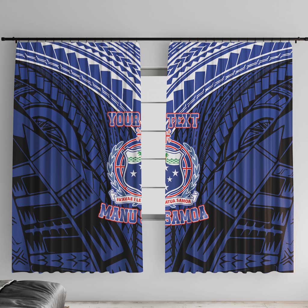 Custom Manu Samoa Sevens Rugby Window Curtain Samoan Tribal Tattoo LT9 With Hooks Blue - Polynesian Pride