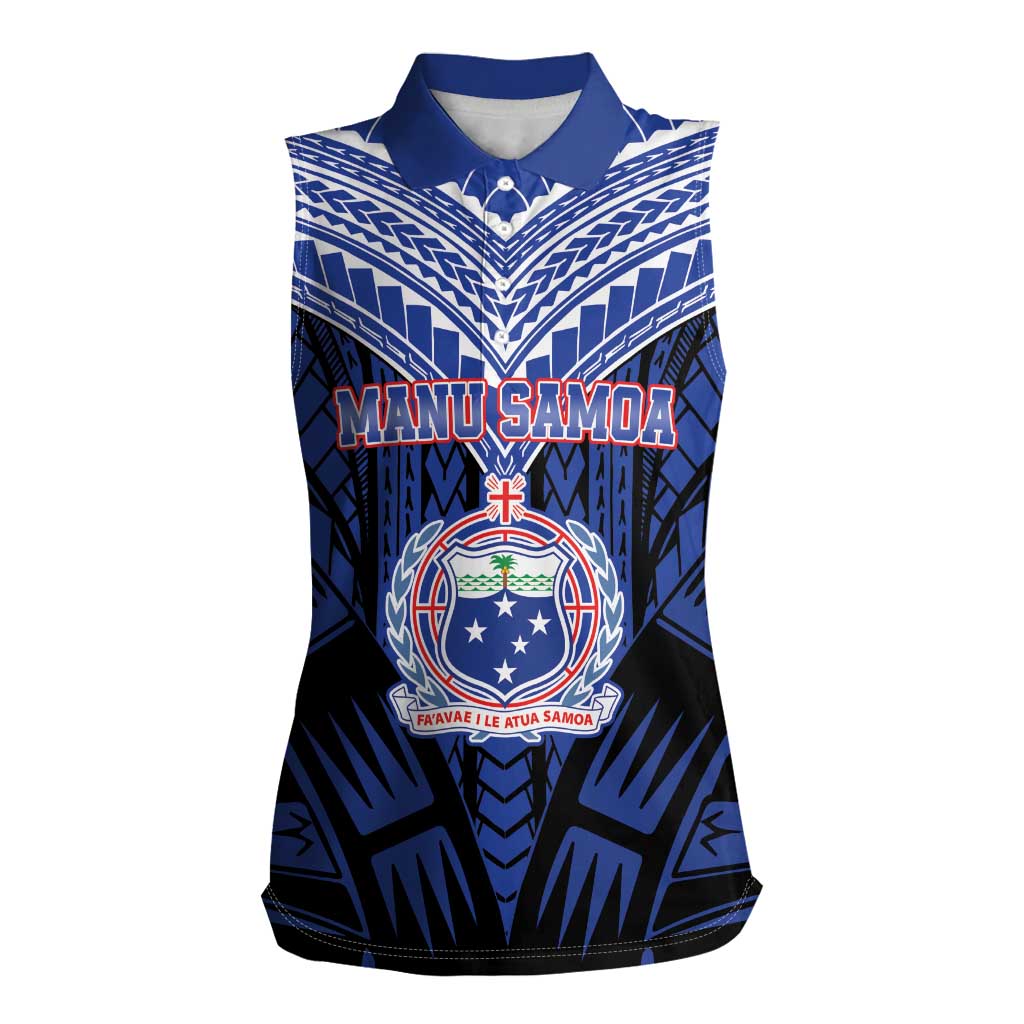 Custom Manu Samoa Sevens Rugby Women Sleeveless Polo Shirt Samoan Tribal Tattoo LT9 Female Blue - Polynesian Pride