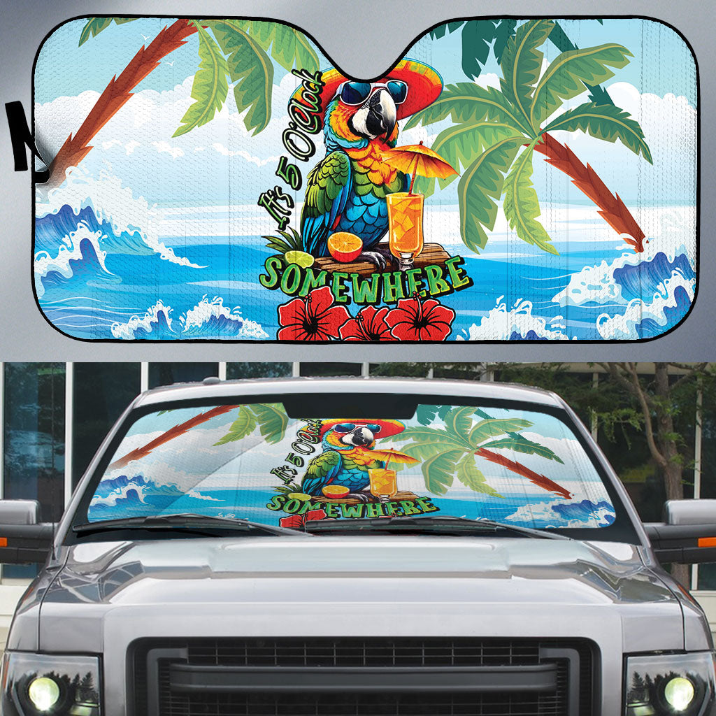 Funny Parrot Margarita Five O'clock Somewhere Auto Sun Shade