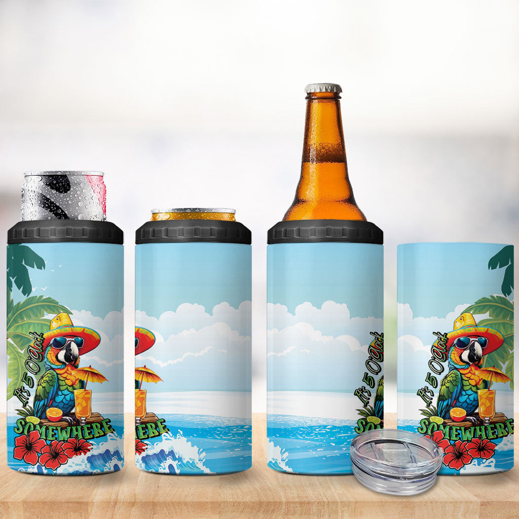 Funny Parrot Margarita Five O'clock Somewhere 4 in 1 Can Cooler Tumbler