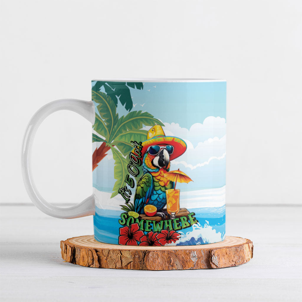 Funny Parrot Margarita Five O'clock Somewhere Ceramic Mug