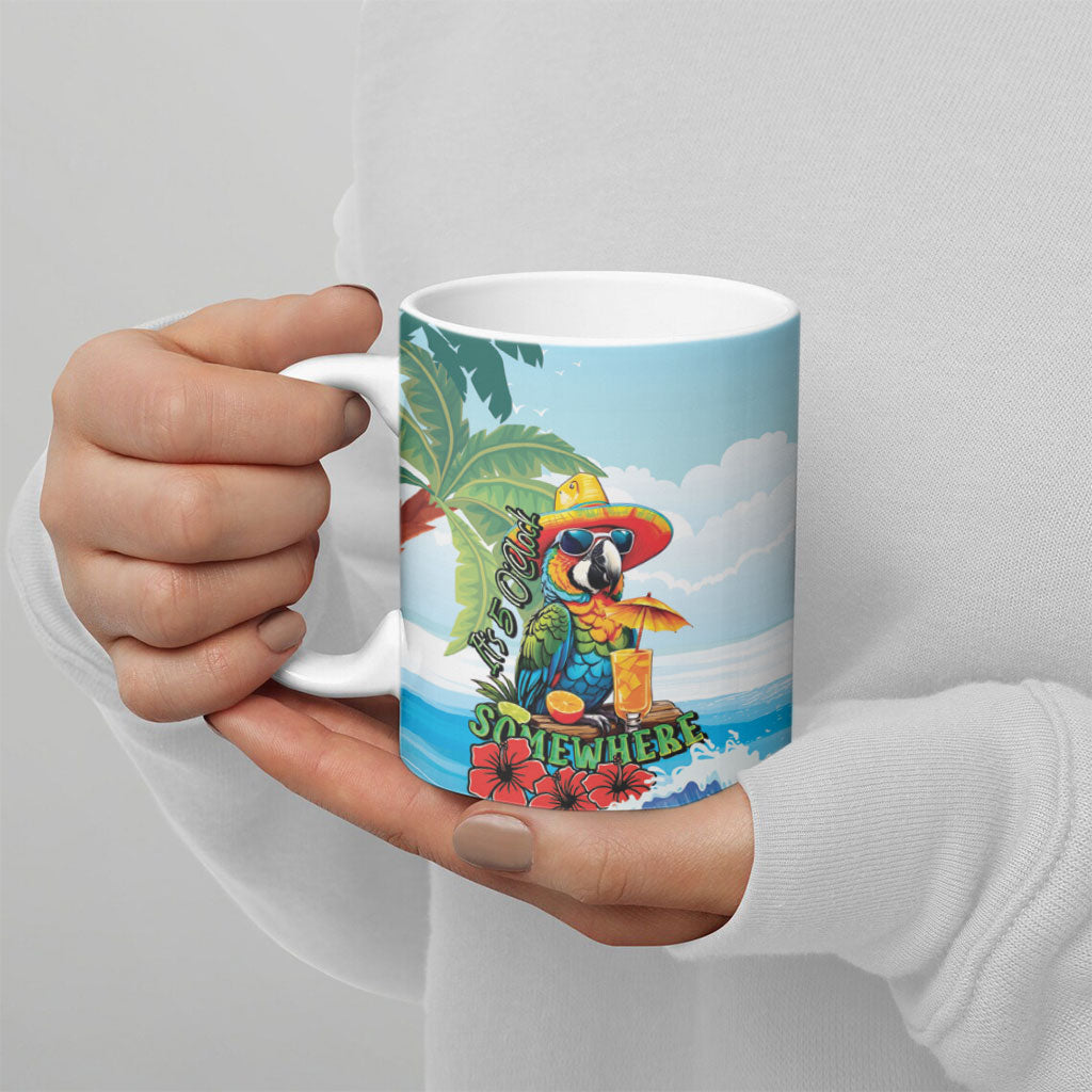 Funny Parrot Margarita Five O'clock Somewhere Ceramic Mug