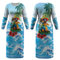 Funny Parrot Margarita Five O'clock Somewhere Couples Matching Long Sleeve Bodycon Dress and Hawaiian Shirt LT9 - Polynesian Pride