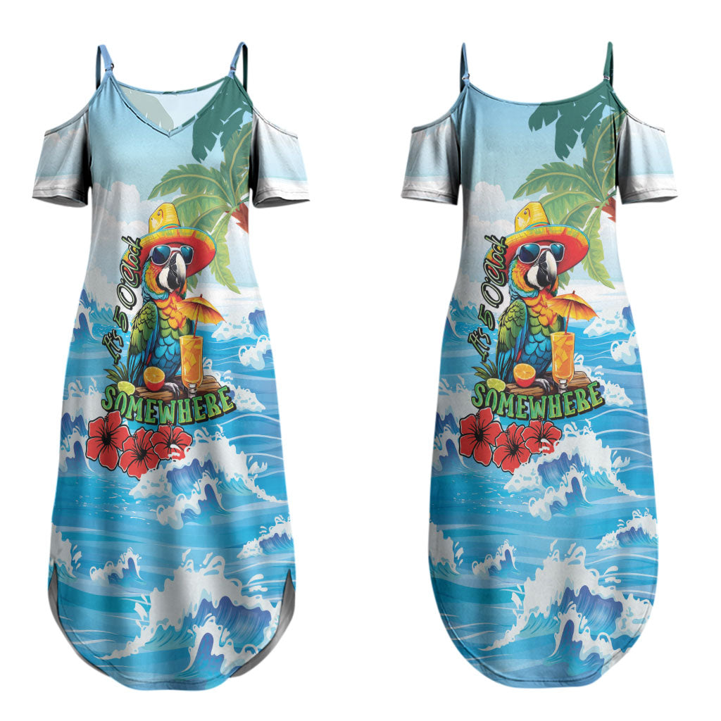 Funny Parrot Margarita Five O'clock Somewhere Couples Matching Summer Maxi Dress and Hawaiian Shirt LT9 - Polynesian Pride