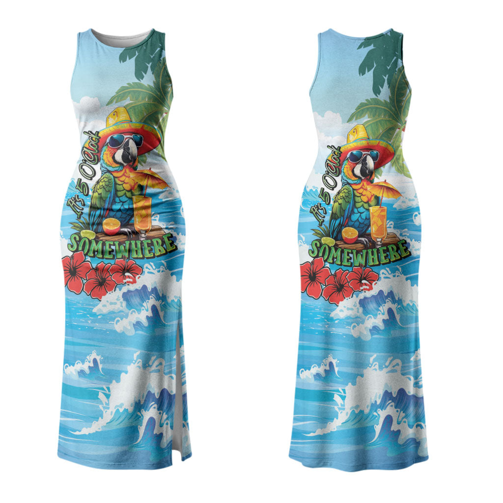 Funny Parrot Margarita Five O'clock Somewhere Couples Matching Tank Maxi Dress and Hawaiian Shirt LT9 - Polynesian Pride