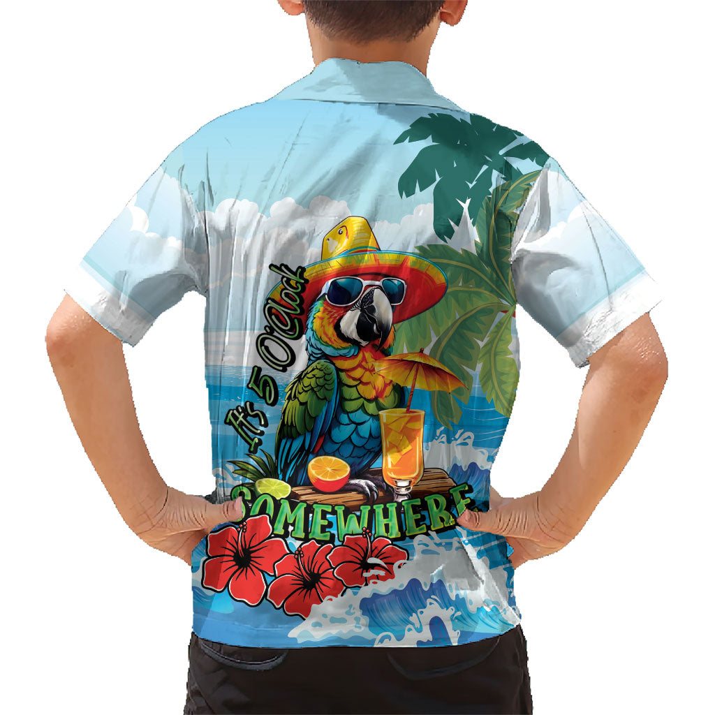Funny Parrot Margarita Five O'clock Somewhere Family Matching Off The Shoulder Long Sleeve Dress and Hawaiian Shirt