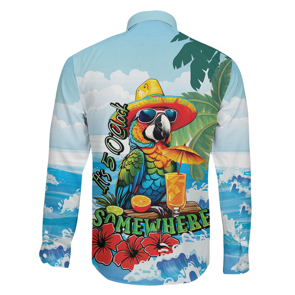 Funny Parrot Margarita Five O'clock Somewhere Family Matching Off The Shoulder Long Sleeve Dress and Hawaiian Shirt