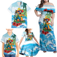 Funny Parrot Margarita Five O'clock Somewhere Family Matching Off Shoulder Maxi Dress and Hawaiian Shirt