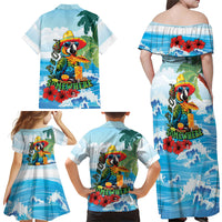 Funny Parrot Margarita Five O'clock Somewhere Family Matching Off Shoulder Maxi Dress and Hawaiian Shirt