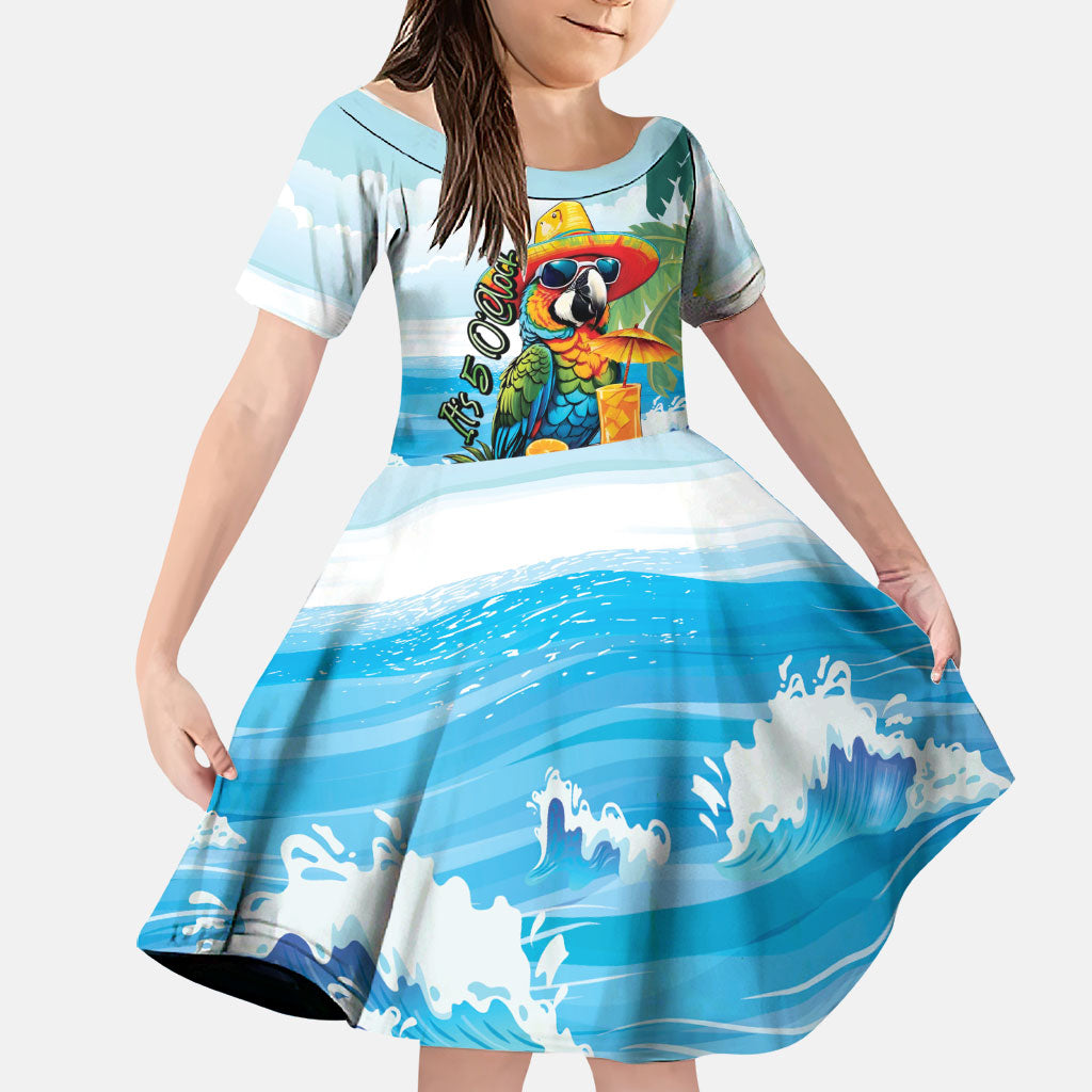 Funny Parrot Margarita Five O'clock Somewhere Family Matching Off Shoulder Short Dress and Hawaiian Shirt