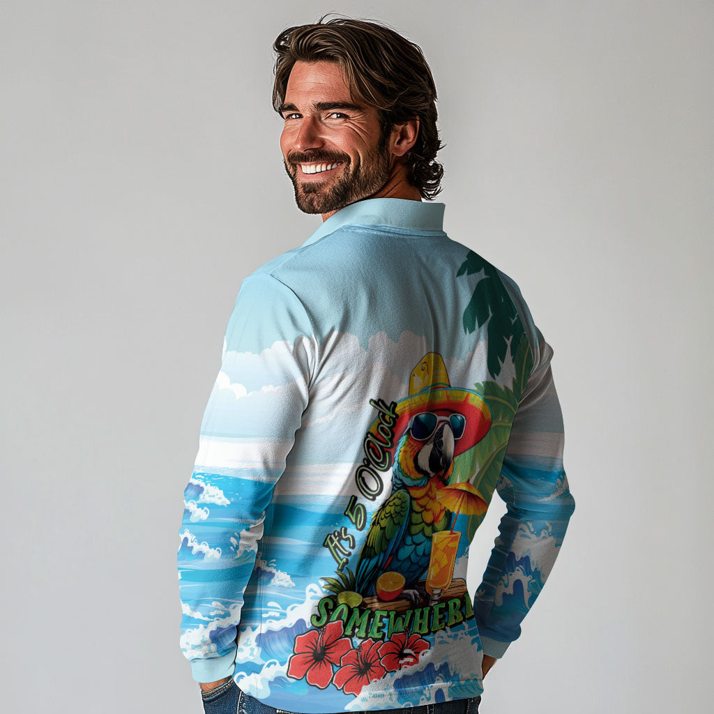 Funny Parrot Margarita Five O'clock Somewhere Long Sleeve Polo Shirt