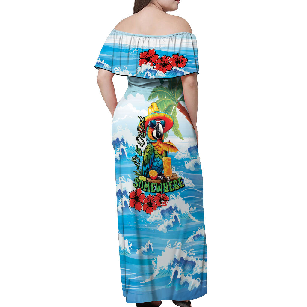 Funny Parrot Margarita Five O'clock Somewhere Off Shoulder Maxi Dress