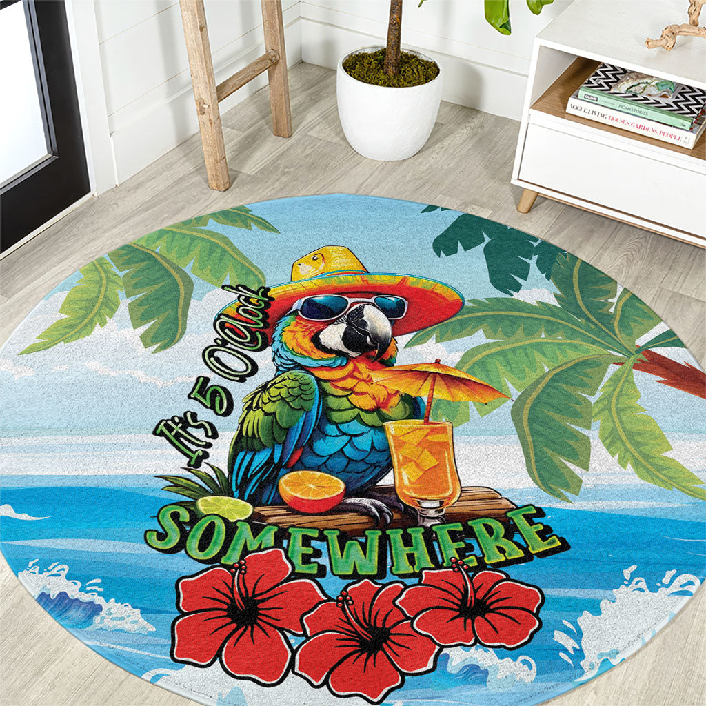 Funny Parrot Margarita Five O'clock Somewhere Round Carpet