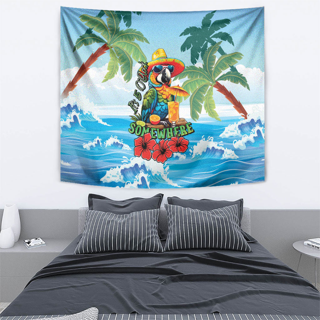 Funny Parrot Margarita Five O'clock Somewhere Tapestry