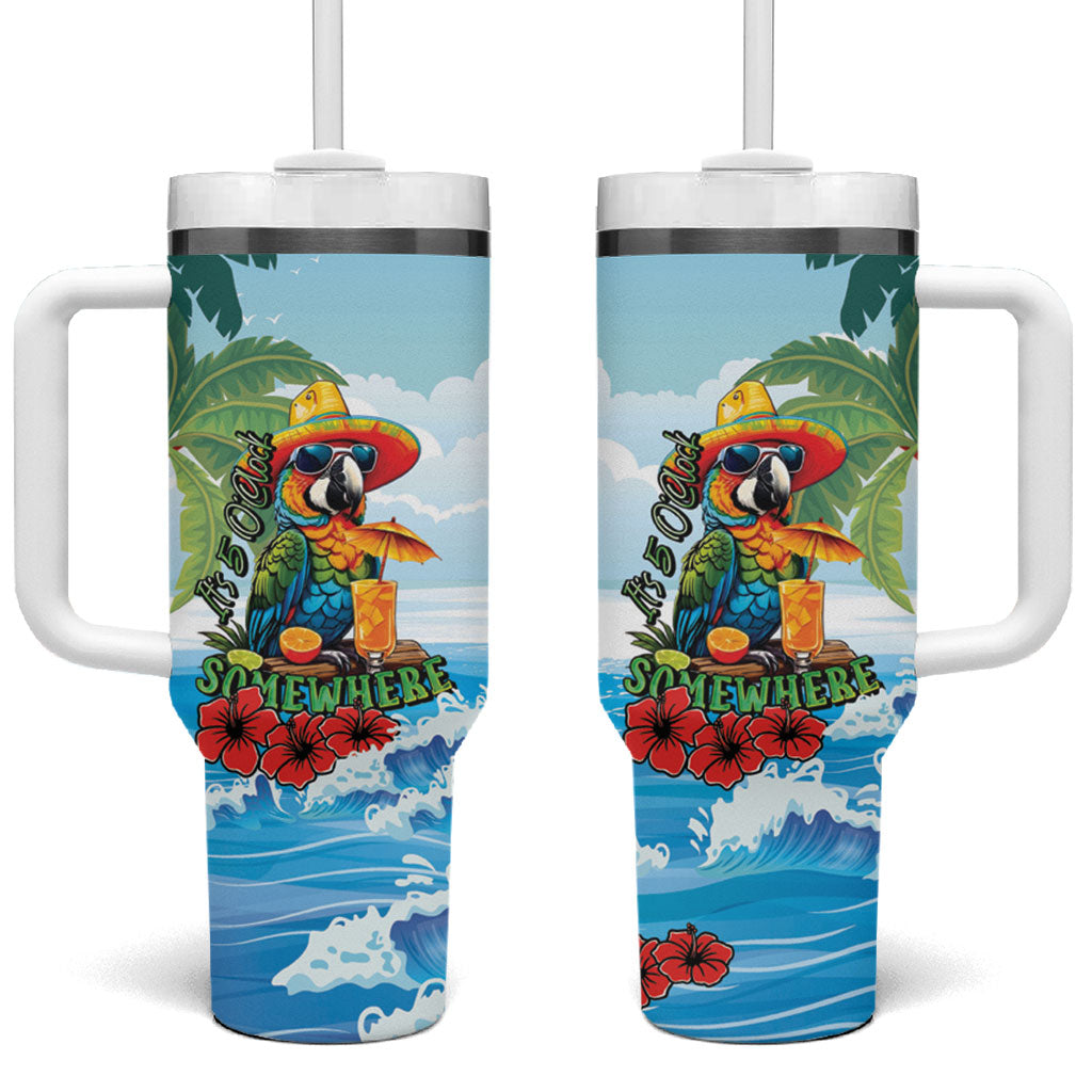 Funny Parrot Margarita Five O'clock Somewhere Tumbler With Handle