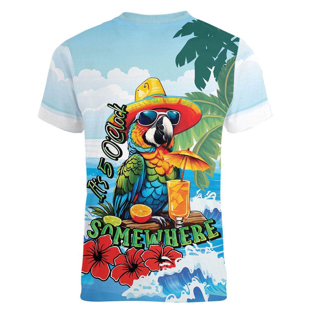 Funny Parrot Margarita Five O'clock Somewhere Women V-Neck T-Shirt