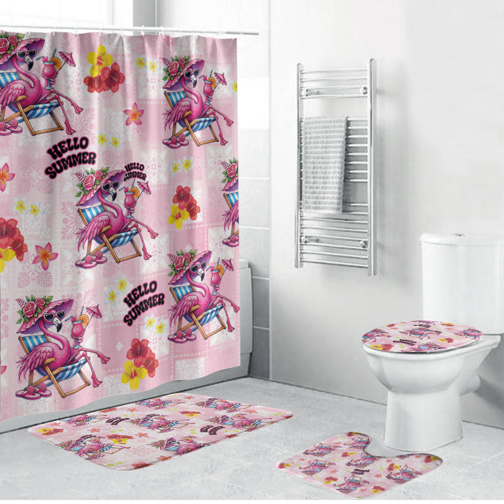 Hawaii Flamingo Hello Summer Bathroom Set Hawaiian Quilt Pattern LT9 Bathroom Set (4 pcs) Pink - Polynesian Pride