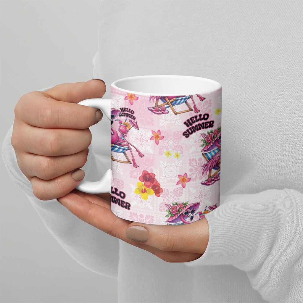 Hawaii Flamingo Hello Summer Ceramic Mug Hawaiian Quilt Pattern
