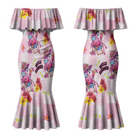 Hawaii Flamingo Hello Summer Couples Matching Mermaid Dress and Long Sleeve Button Shirt Hawaiian Quilt Pattern LT9 - Polynesian Pride