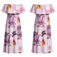 Hawaii Flamingo Hello Summer Couples Matching Off Shoulder Maxi Dress and Long Sleeve Button Shirt Hawaiian Quilt Pattern LT9 - Polynesian Pride